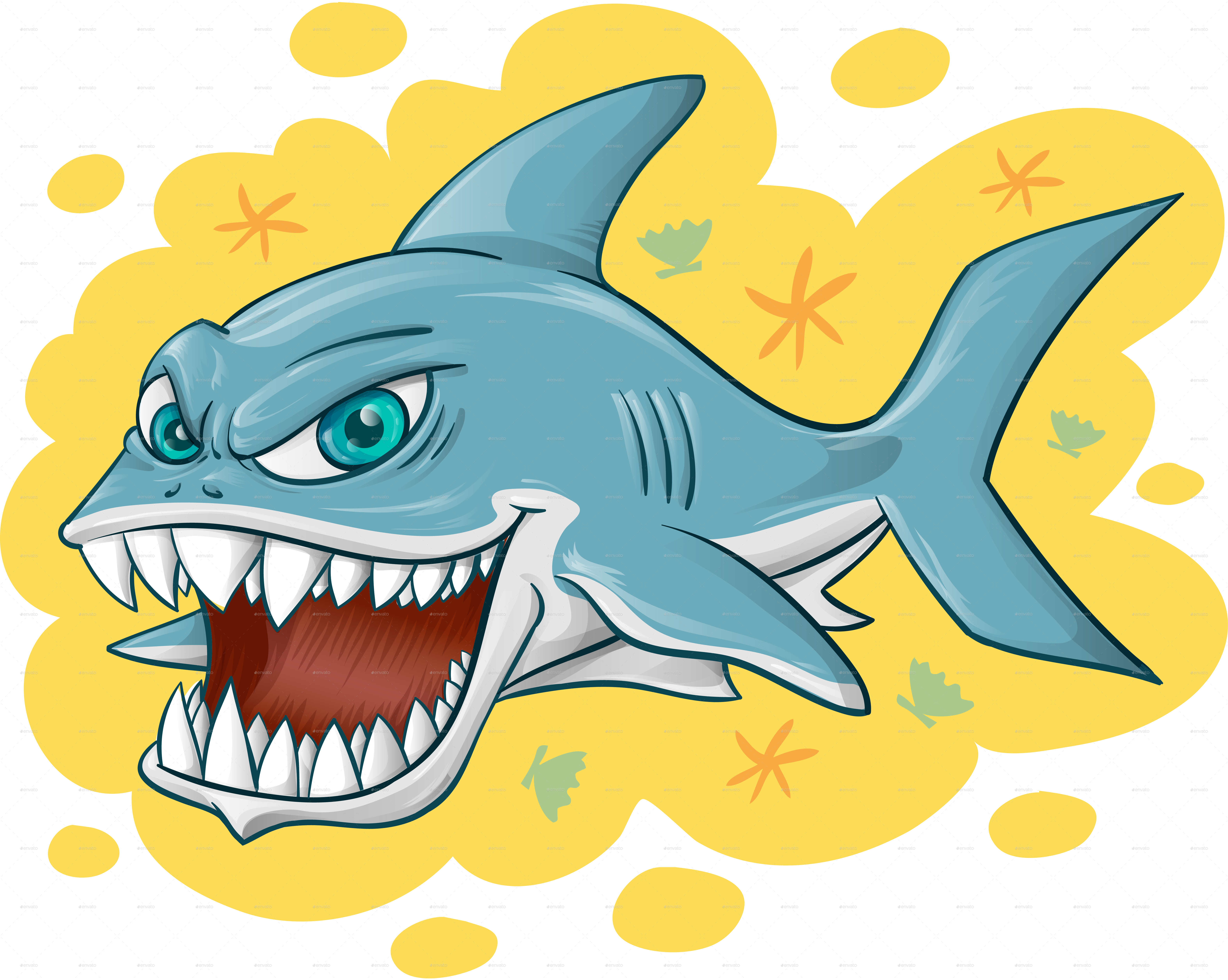 Shark Character Cartoon Over Surfboard by doomko GraphicRiver